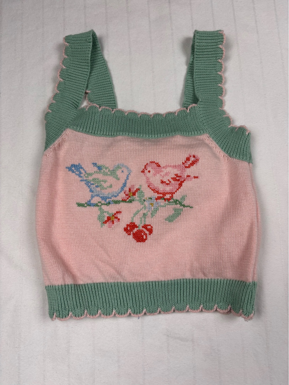NWT Gingersnaps baby girl 6 months Casual Pink Floral Knit Tank with Green Trim